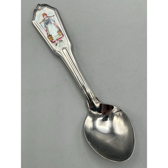 Vtg  Stainless Sugar Spoon Enamel Handle German Woman Buckets Milkmaid - Picture 1 of 8